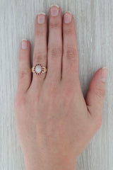 Oval Opal 0.47ctw Ruby Halo Ring 10k Yellow Gold Size 7 Floral Leaf Band