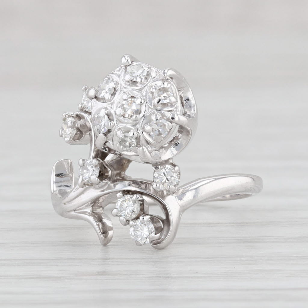 Light Gray Vintage Jabel 0.29ctw Diamond Flower Ring 18k White Gold Sz 4.5 Floral Cocktail