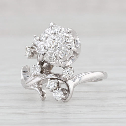 Light Gray Vintage Jabel 0.29ctw Diamond Flower Ring 18k White Gold Sz 4.5 Floral Cocktail