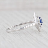 New 0.65ctw Blue Sapphire Diamond Halo Ring 14k White Gold Size 6.75 Engagement
