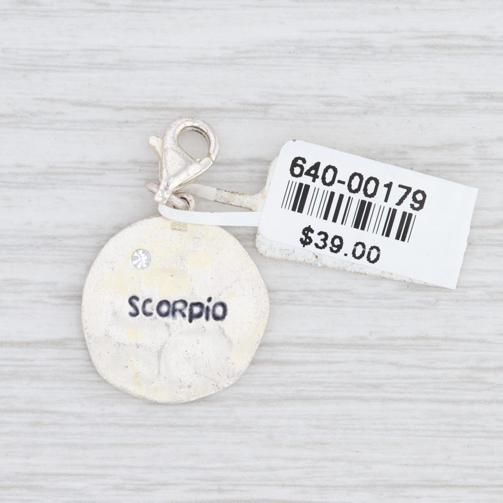 Light Gray New Zodiac Scorpio Charm Hammered Sterling Silver Crystal Astrology