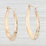 Beveled Patterned Hoop Earrings 14k Yellow Gold Snap Top Round Hoops