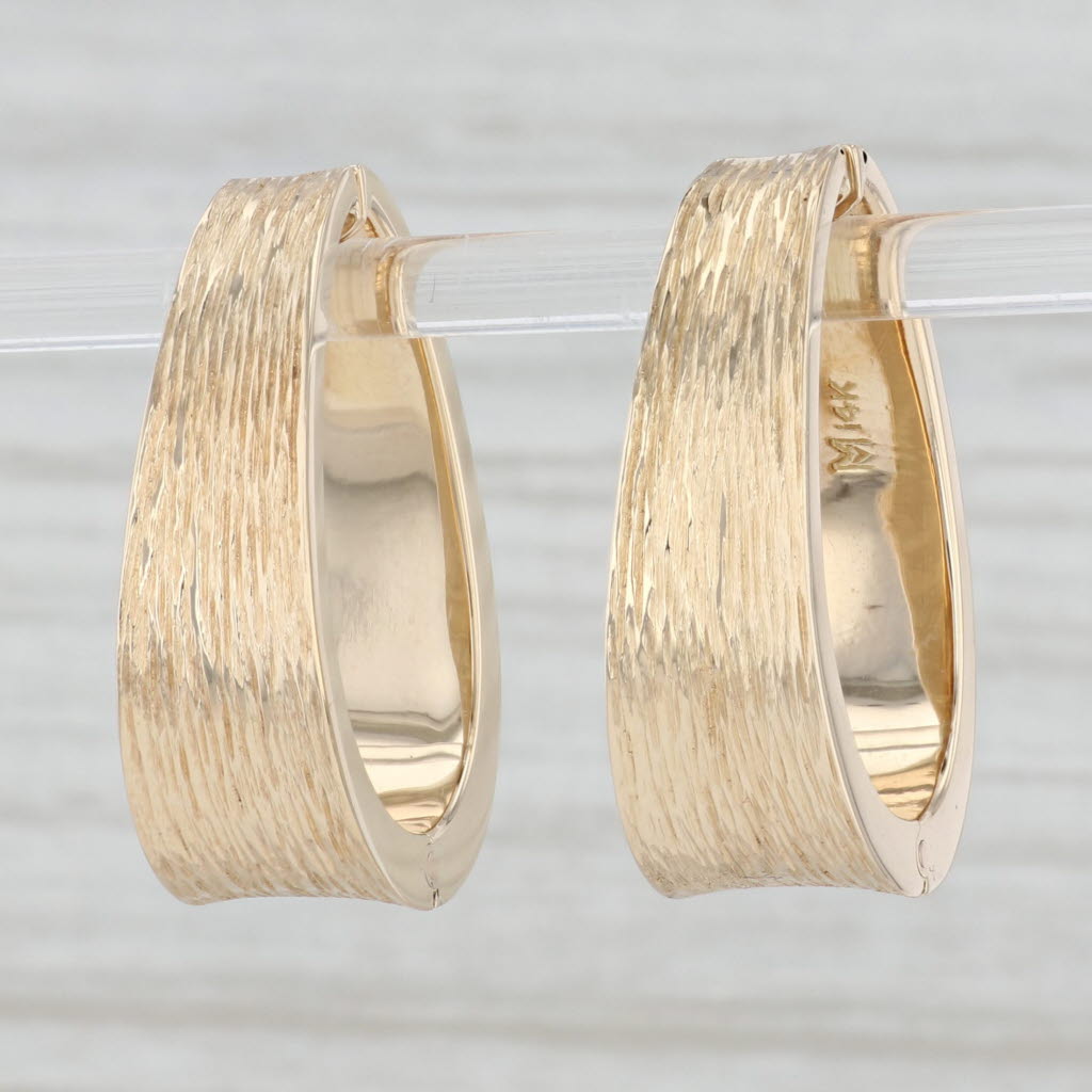 Light Gray Brushed Clip On Oval Hoop Earrings 14k Yellow Gold Non Pierced Hinged Hoops