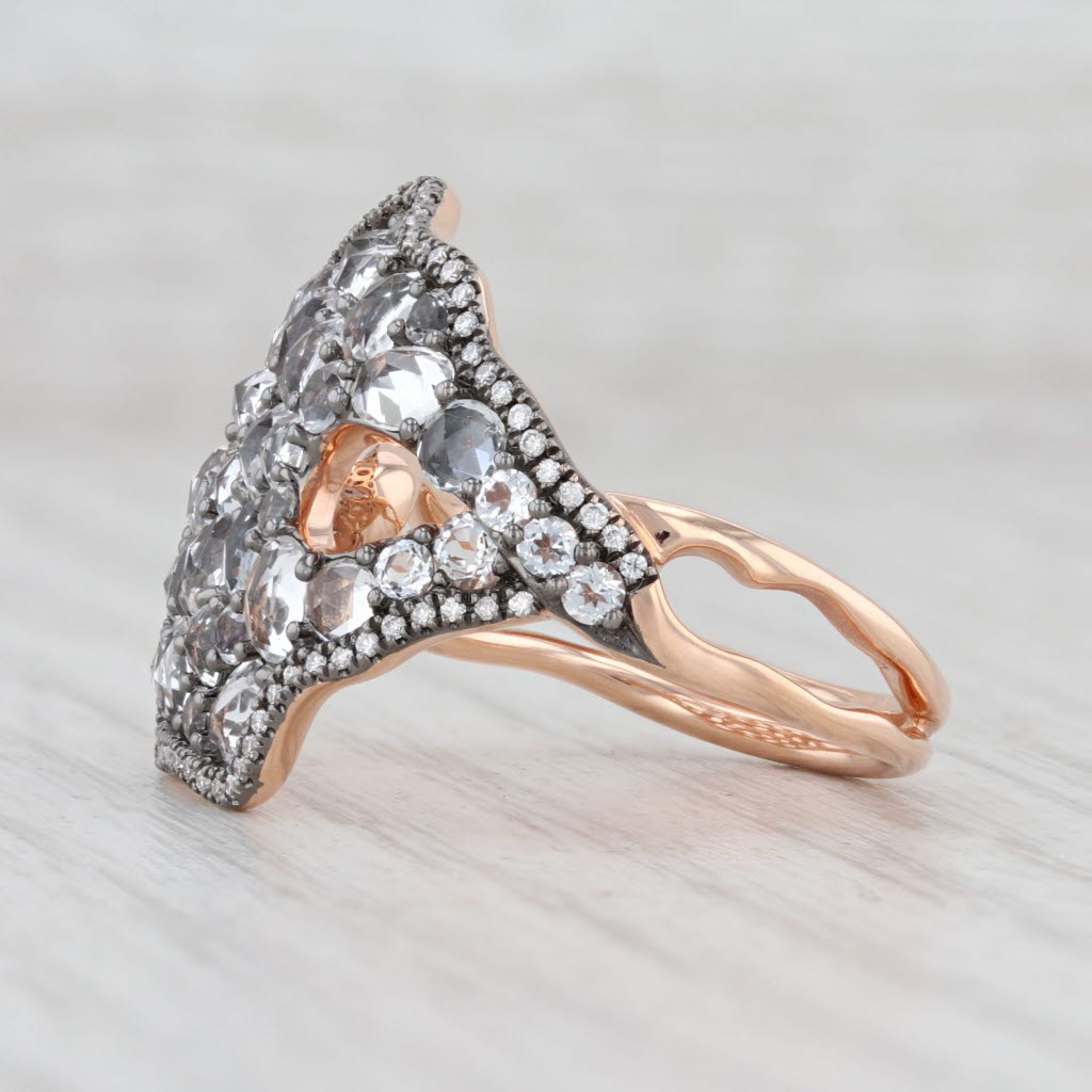 Light Gray New 3.66ctw White Topaz Diamond Cocktail Ring 14k Rose Gold S 7 Abstract Cluster