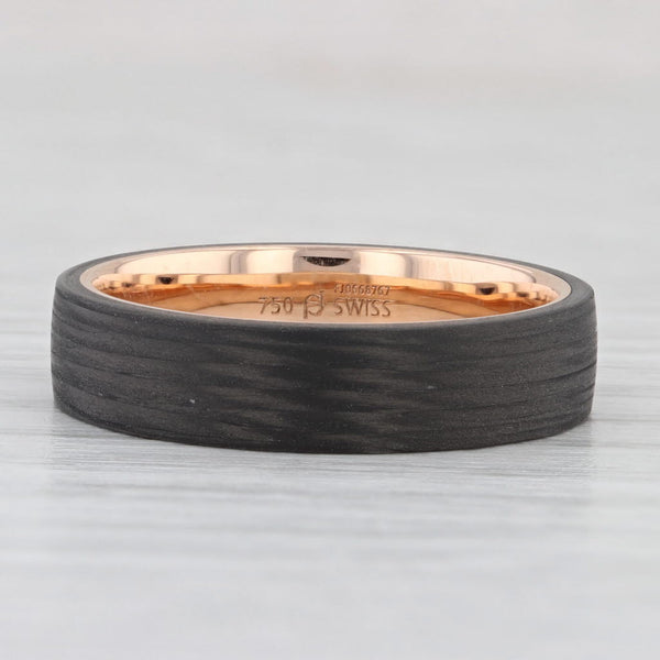 Light Gray Furrer Jacot Carbon Fiber Ring 18k Rose Gold Wedding Band Size 8.75
