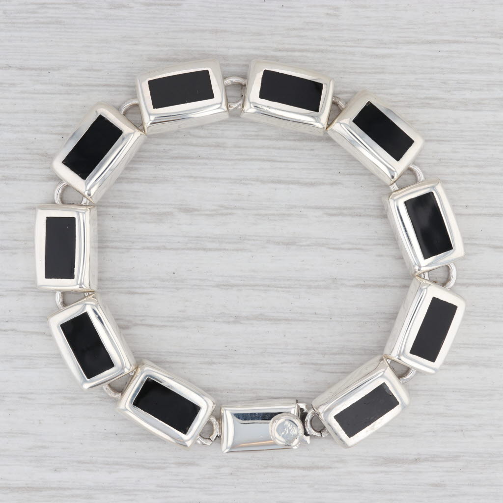 Light Gray New Black Resin Link Bracelet Sterling Silver 7.5" 10.3mm Mexico