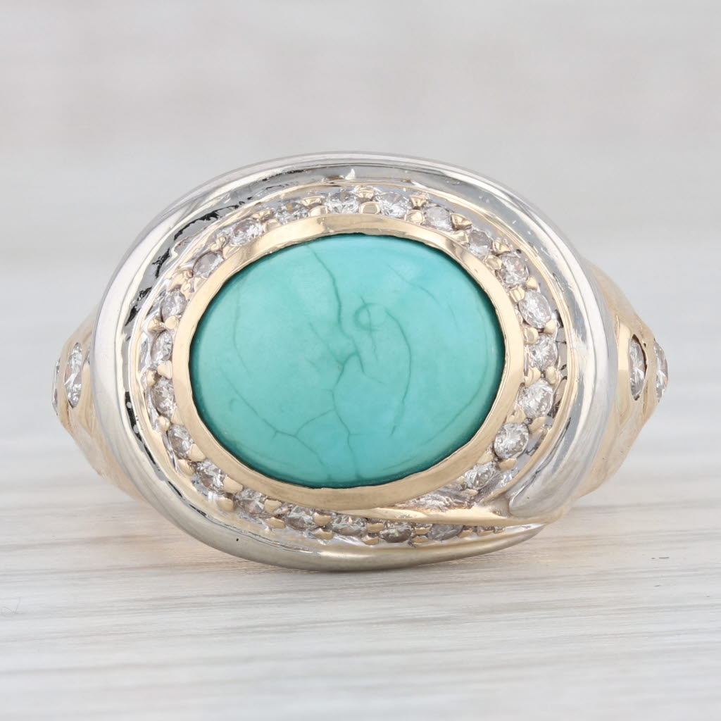 Light Gray Le Vian Oval Cabochon Turquoise 0.50ctw Diamond Ring 14k Gold Size 9.5