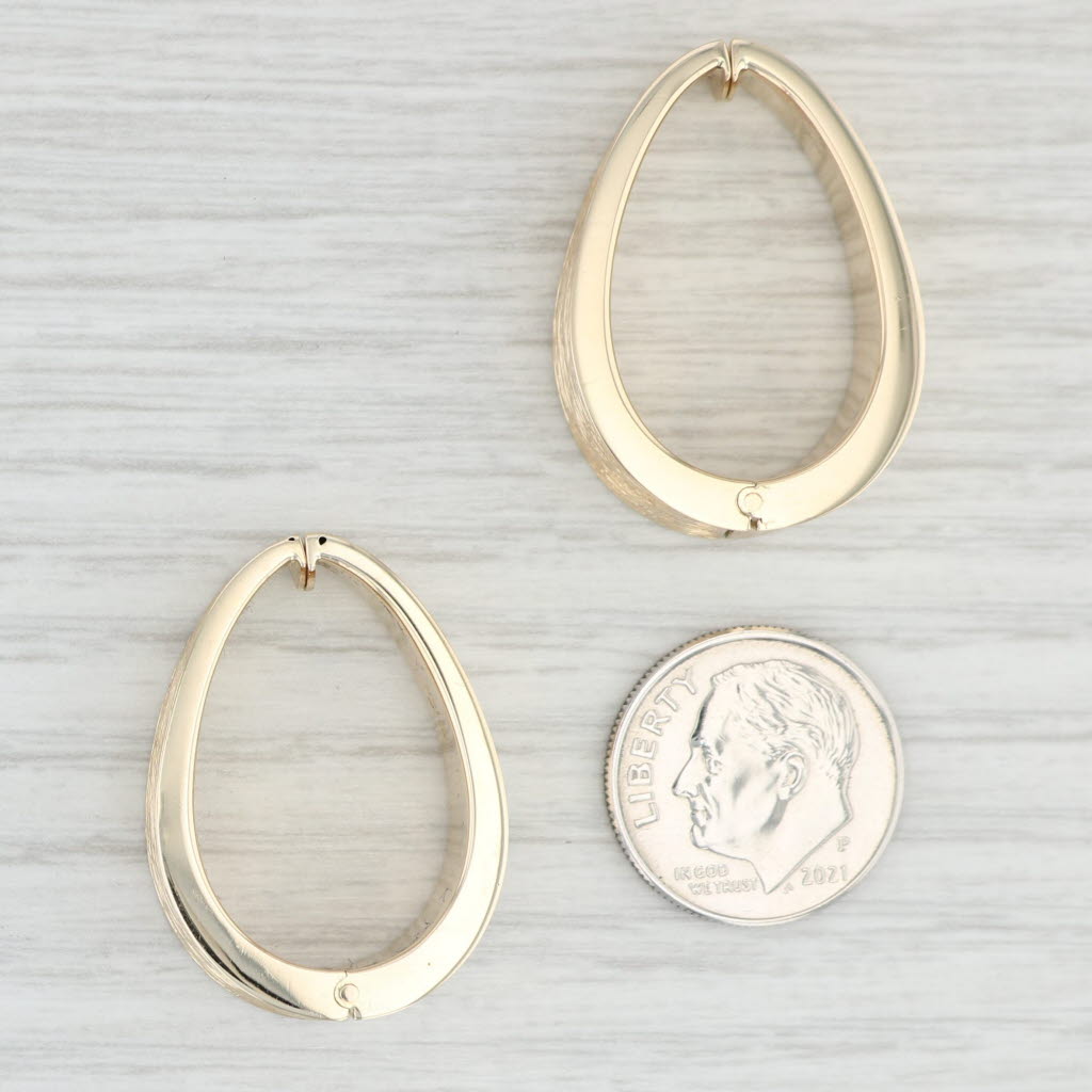 Light Gray Brushed Clip On Oval Hoop Earrings 14k Yellow Gold Non Pierced Hinged Hoops