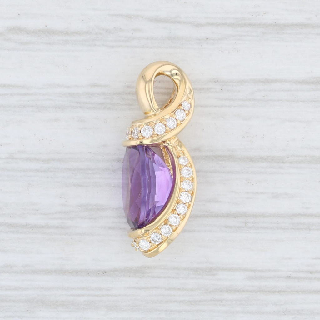 Light Gray 2.38ctw Amethyst Diamond Pendant 18k Yellow Gold Oval Brilliant Solitaire