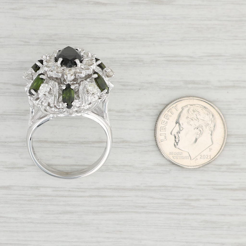 Light Gray 3.37ctw Green Tourmaline Diamond Cocktail Ring 18k White Gold Size 7.75