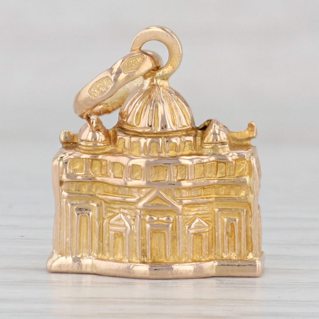 Gray Saint Peters Basilica Charm 18k Yellow Gold Vatican Italy Souvenir Pendant