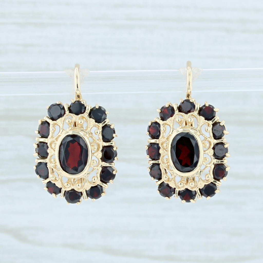 Lavender 4.50ctw Garnet Drop Earrings 18k Yellow Gold Vintage Filigree Lever Back Pierced