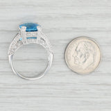 Light Gray 6ctw Rectangle Blue Topaz Diamond Ring 14k White Gold Size 6.5