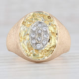 Light Gray Diamond Cluster Nugget Ring 14k 22k Gold Size 7.75 Vintage Men's