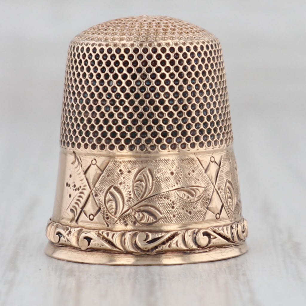 Gray Antique Size 10 Floral Thimble 10k Yellow Gold Engravable Sewing Collectible