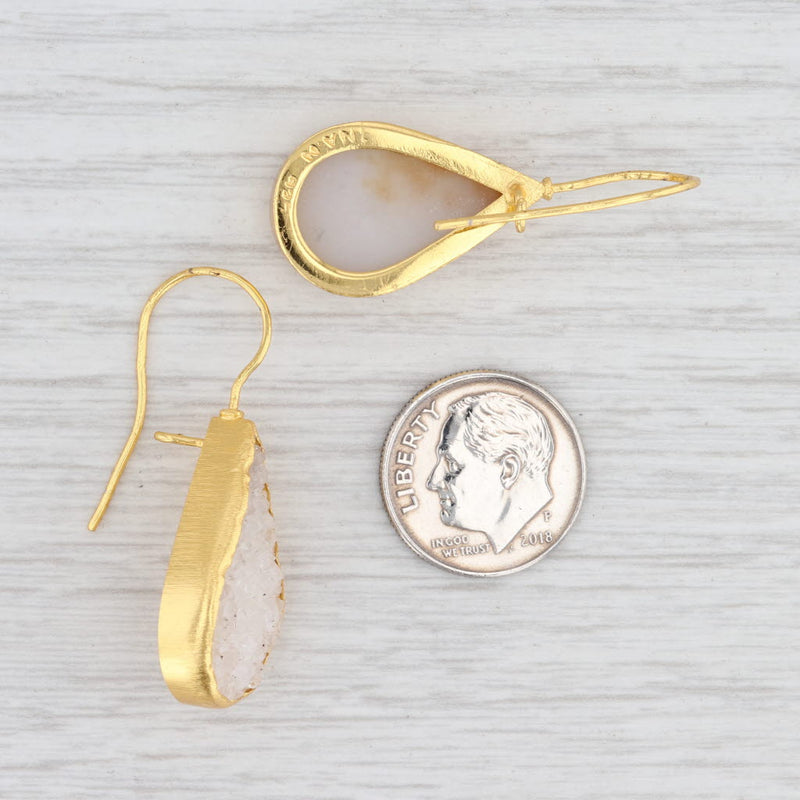 Light Gray New Nina Nguyen Druzy Quartz Teardrop Earrings Sterling Silver 22k Gold Vermeil