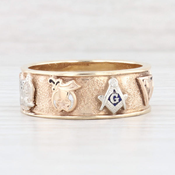 Beige Vintage Masonic Emblems Band 10k Gold Scottish Rite York Rite Blue Lodge Ring