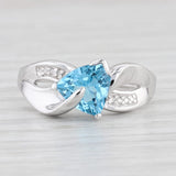 1.46ct Trillion Blue Topaz Diamond Ring 10k White Gold Size 6.75 Bypass