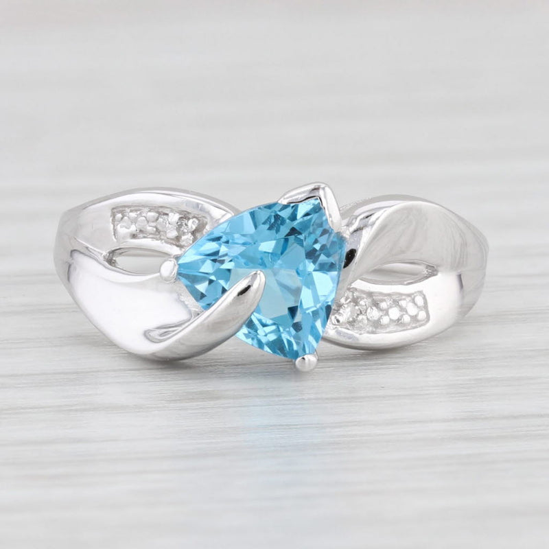 1.46ct Trillion Blue Topaz Diamond Ring 10k White Gold Size 6.75 Bypass