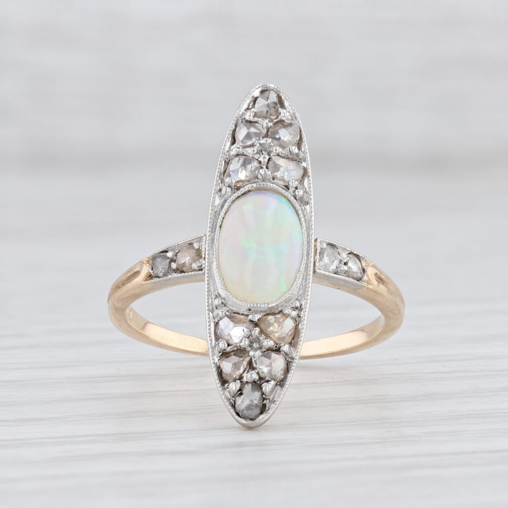 Light Gray Vintage Opal Diamond Marquise Ring 14k Gold Platinum Size 5.75