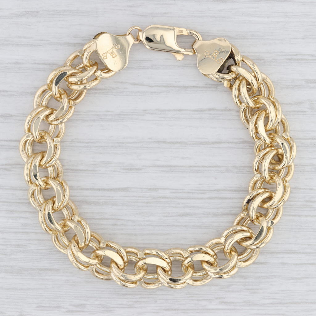 Light Gray Double Cable Chain Bracelet 14k Yellow Gold 7" 9.5mm Starter Charm