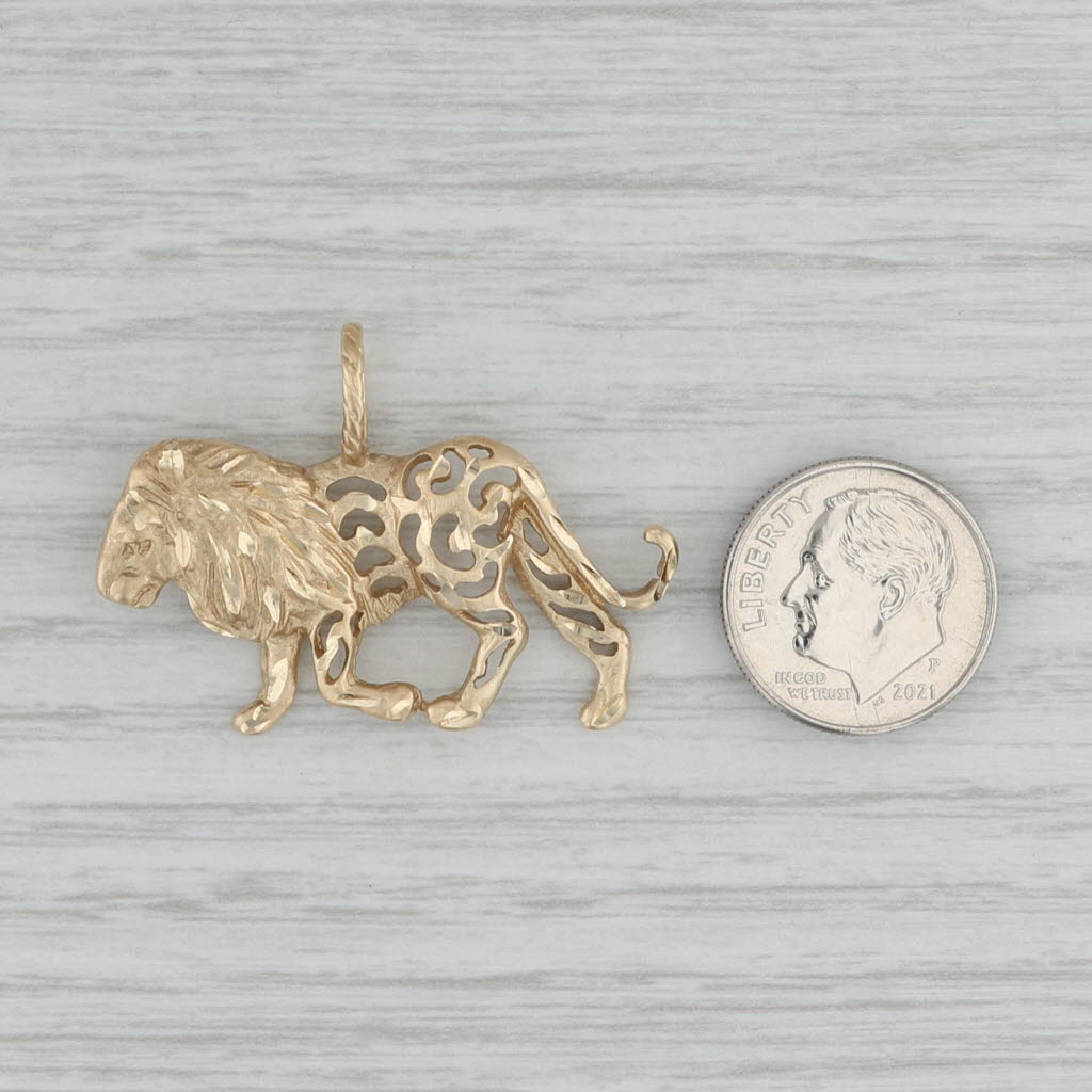 Gray Lion Pendant 14k Yellow Gold King of the Jungle Animal Jewelry