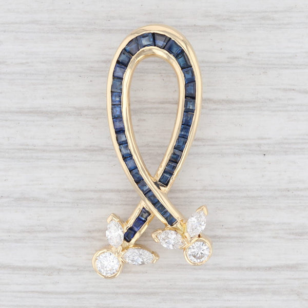 Light Gray 2.53ctw Blue Sapphire White Diamond Support Ribbon Pendant 18k Yellow Gold
