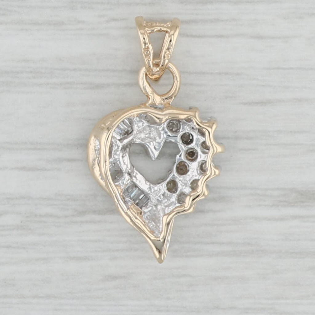 Light Gray 0.16ctw Diamond Open Heart Pendant 10k Gold Small Drop