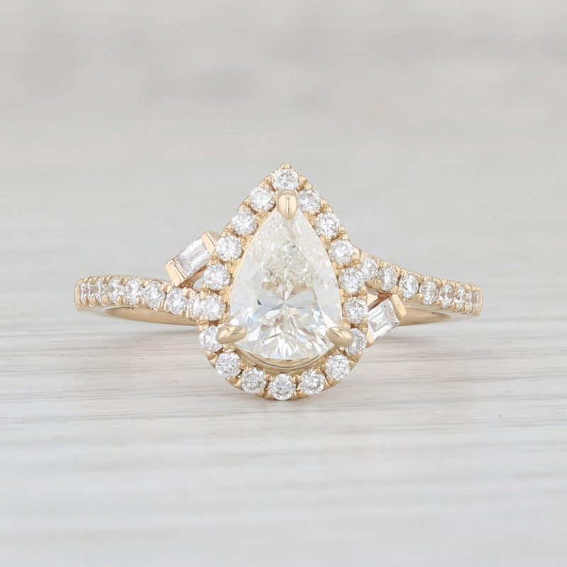 New 1.27ctw Pear Halo Diamond Engagement Ring 14k Yellow Gold Size 6.75