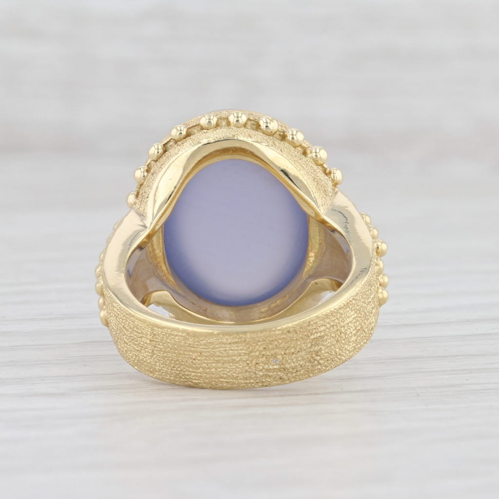 Light Gray New Sarosi Purple Chalcedony Statement Ring 18k Yellow Gold Size 6 Solitaire