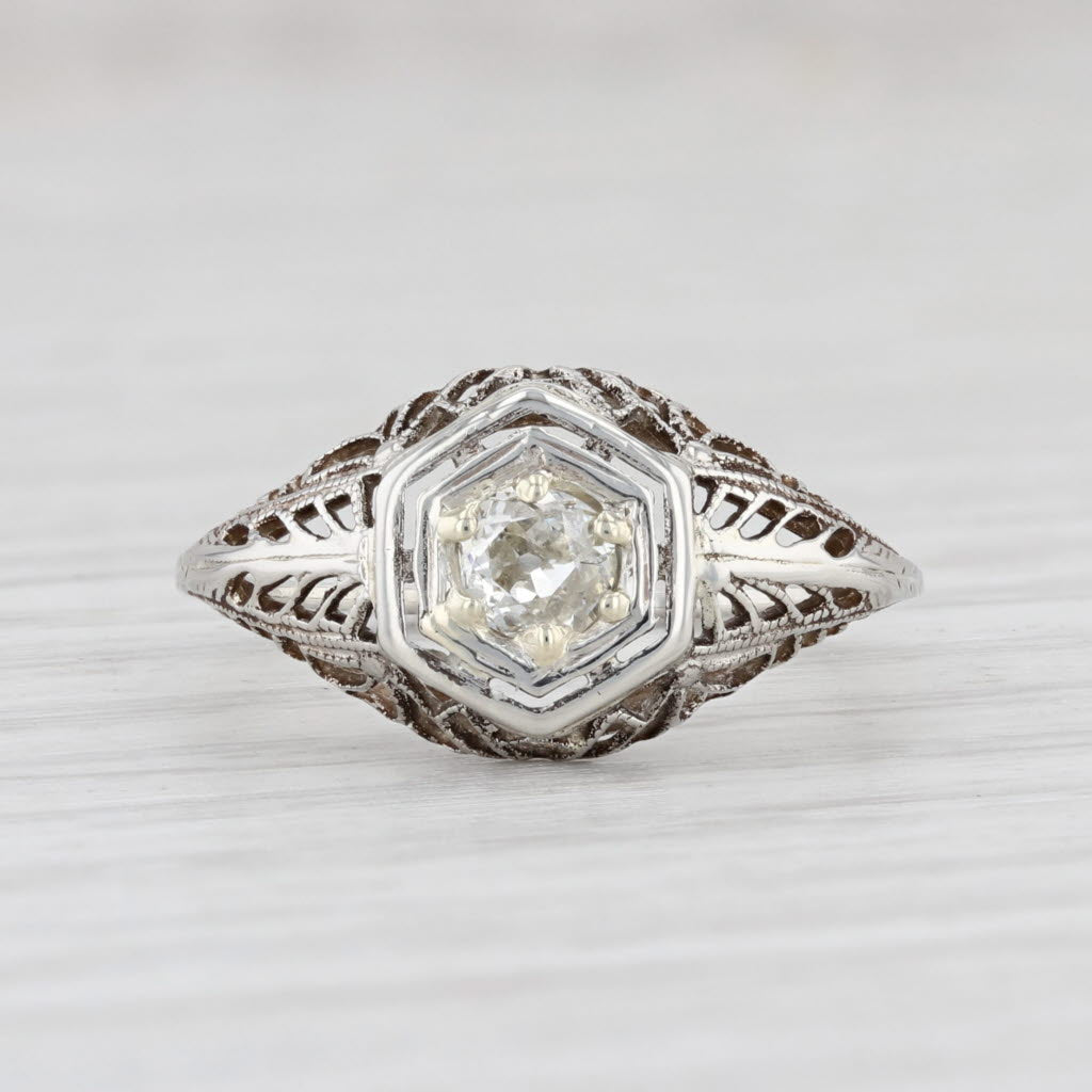 Light Gray Vintage Ostby Barton Diamond Engagement Ring 14k White Gold Art Deco Solitaire