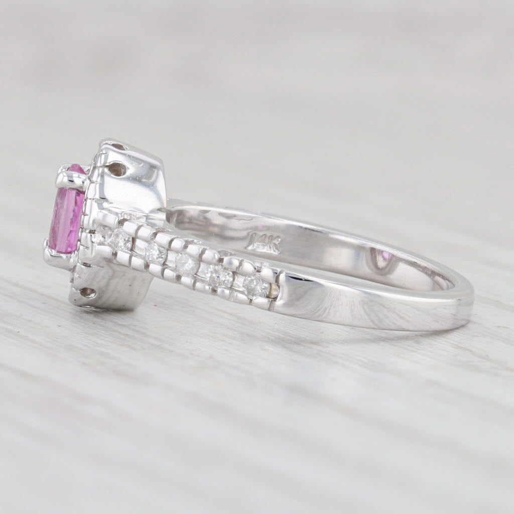 Light Gray 0.73ctw Pink Sapphire Diamond Halo Ring 14k White Gold Size 6.5 Engagement