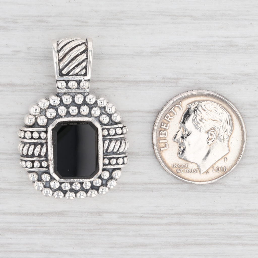 Light Gray New Black Onyx Pendant Sterling Silver Drop B12746