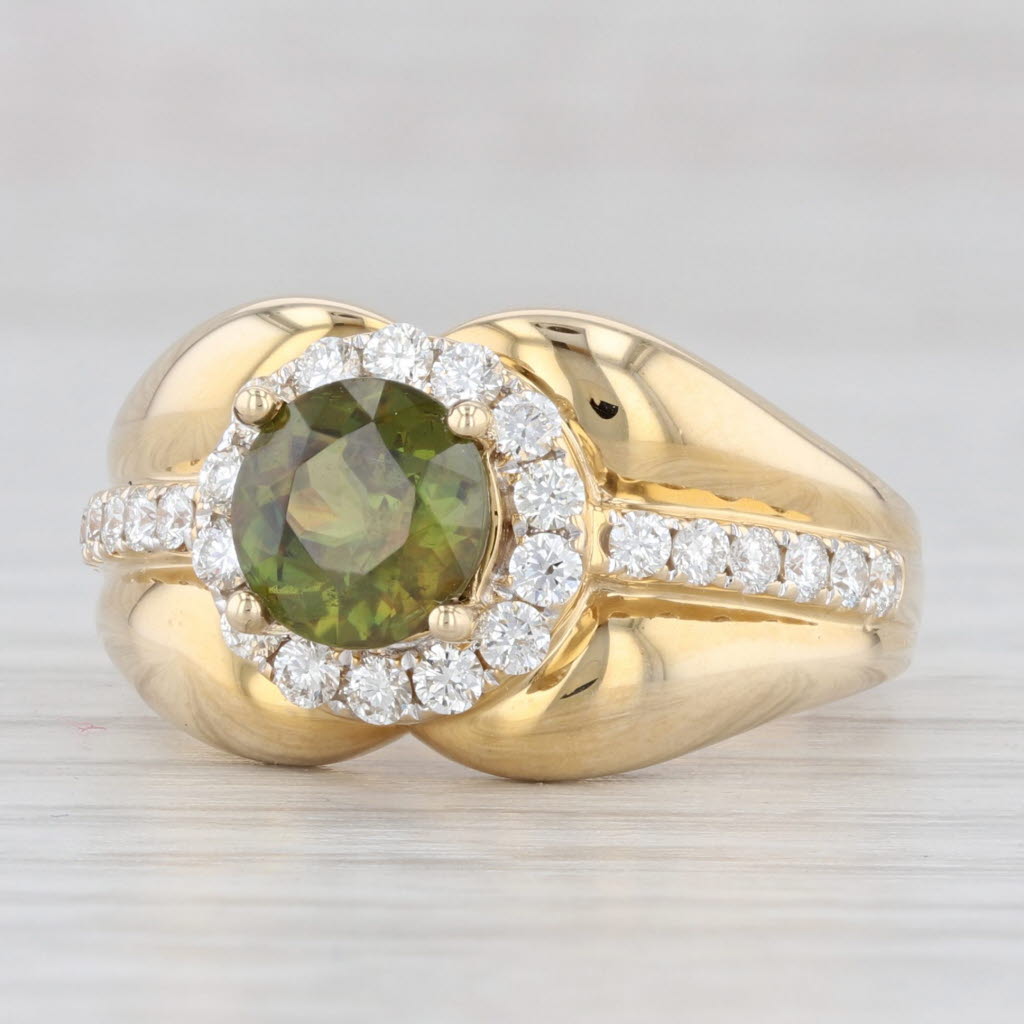 Light Gray New 1.91ctw Green Sphene Diamond Halo Ring 14k Yellow Gold Size 7.5