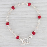 New Red Clear Glass Bead Bracelet Sterling Silver 7.25” Toggle Clasp