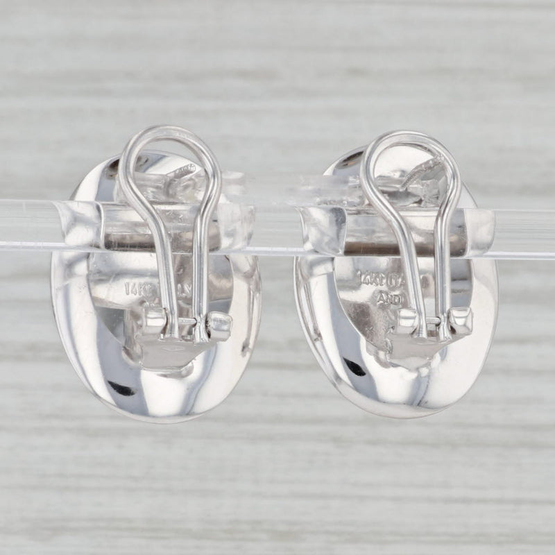 Gray Woven Crosshatch Pattern Oval Earrings 14k White Gold Pierced Omega Backs