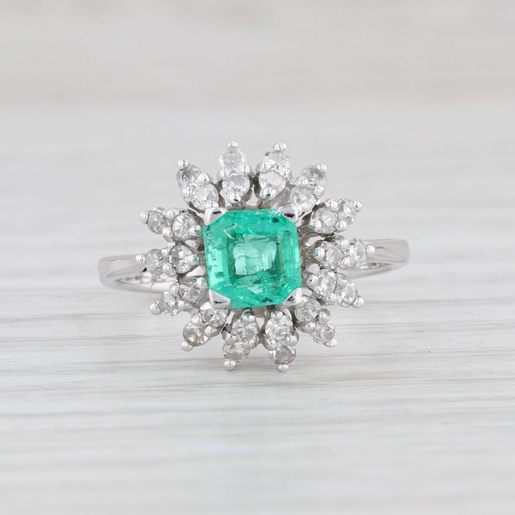 Light Gray 0.82ctw Emerald Diamond Halo Ring 14k White Gold Size 5 Engagement