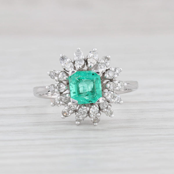 Light Gray 0.82ctw Emerald Diamond Halo Ring 14k White Gold Size 5 Engagement