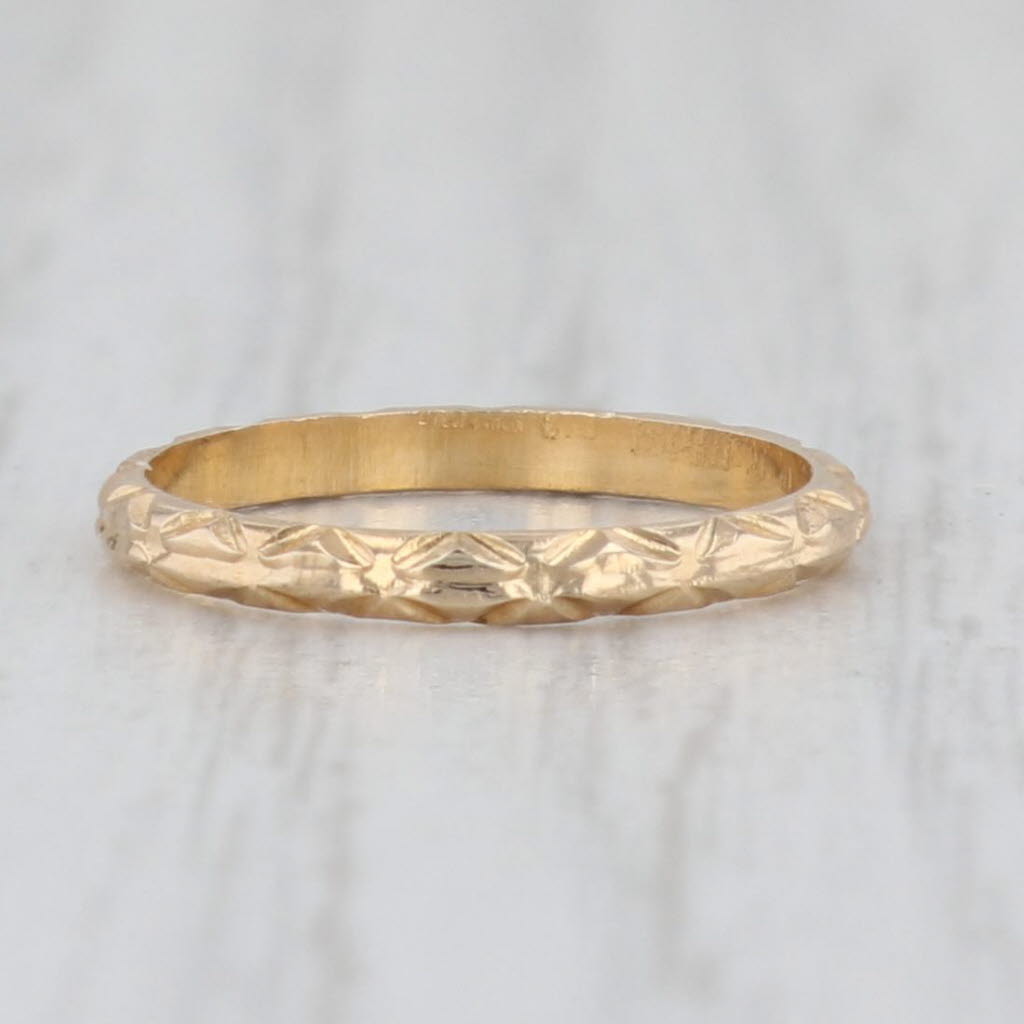 Light Gray Vintage DBA Patterned Baby Ring 10k Yellow Gold Small Size 1.25 Band Keepsake