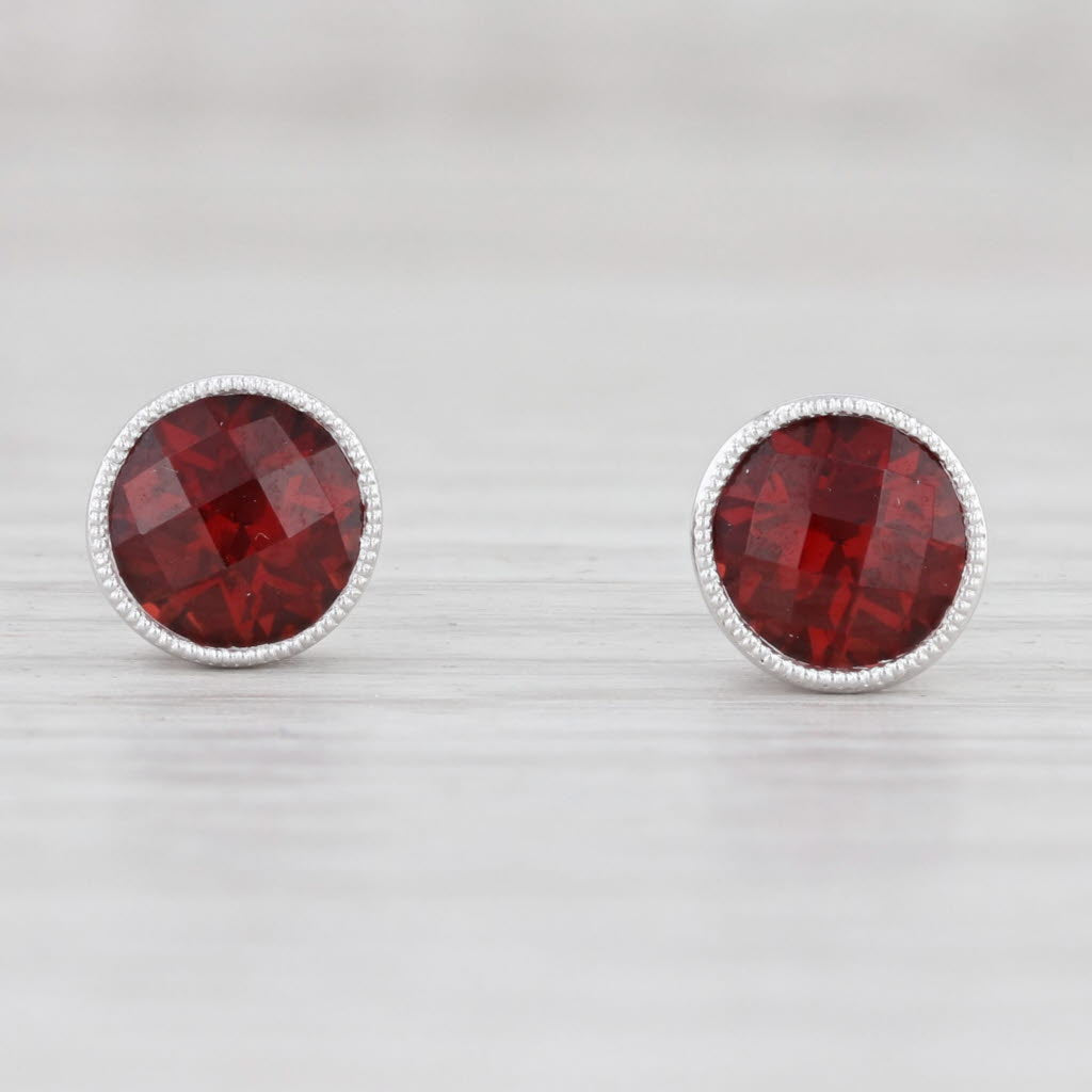 Light Gray New 1.91ctw Garnet Solitaire Stud Earrings 14k White Gold January Birthstone