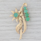 Vintage Green Chrysoprase Flower Brooch 14k Yellow Gold Floral Statement Pin
