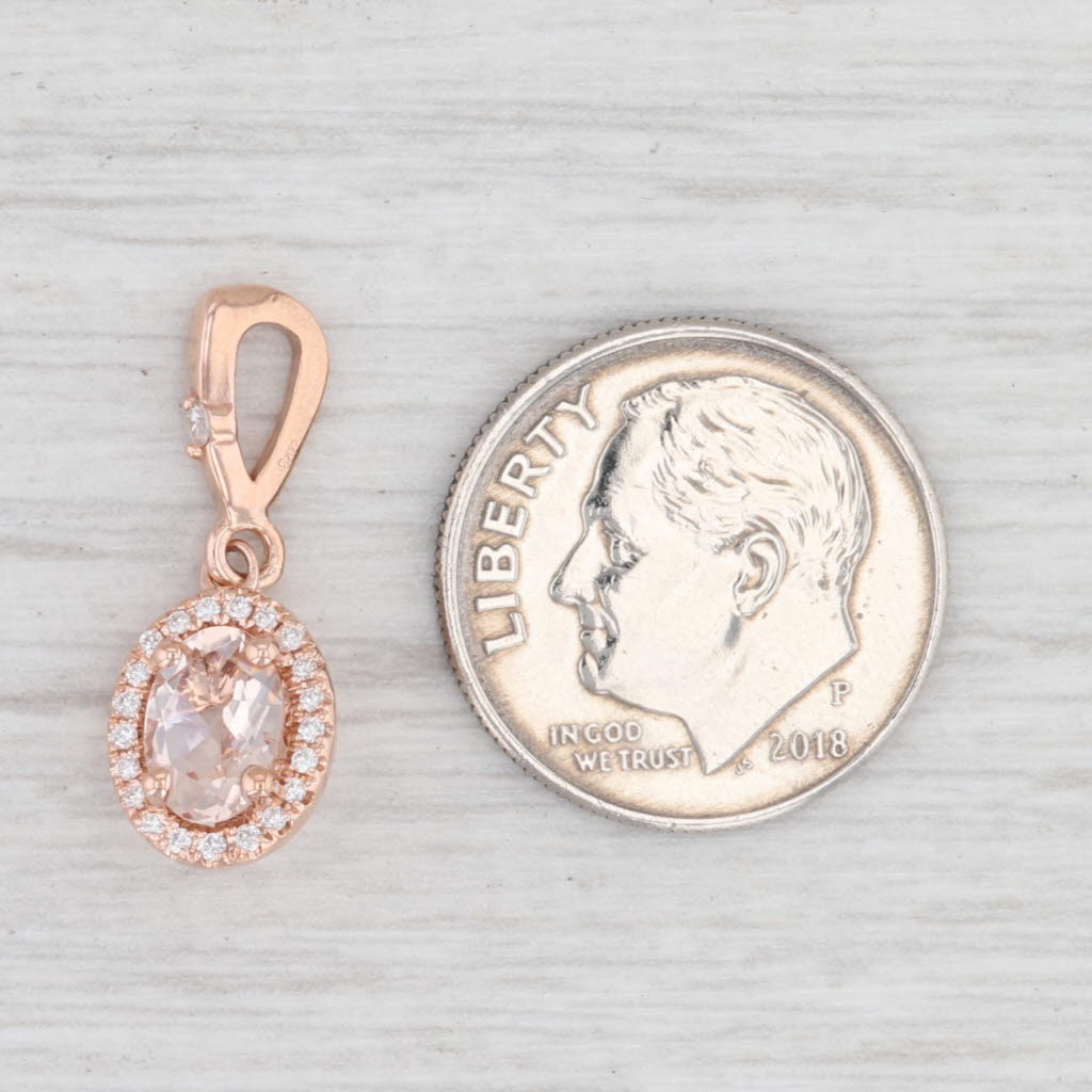 Light Gray 0.71ctw Morganite Diamond Halo Pendant 14k Rose Gold Custom Made Oval Drop