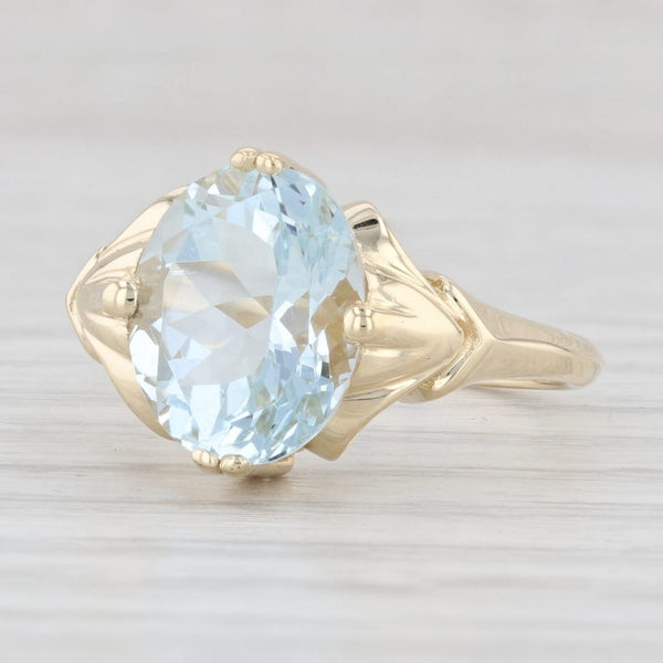 Light Gray 3.45ct Aquamarine Ring 14k Yellow Gold Oval Solitaire March Birthstone