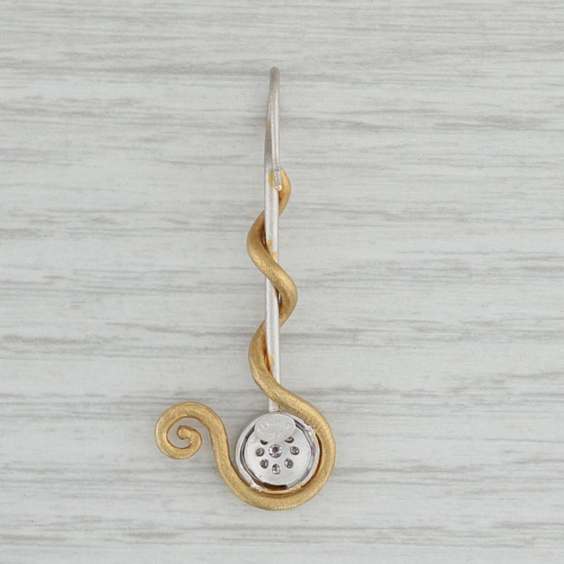 Fibula Pendant Diamond 18k Yellow White Gold Abstract Wrap Drop Statement