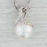Gray 0.15ctw Diamond Cultured Pearl Pendant Necklace 18k White Gold 15.5" Cable Chain