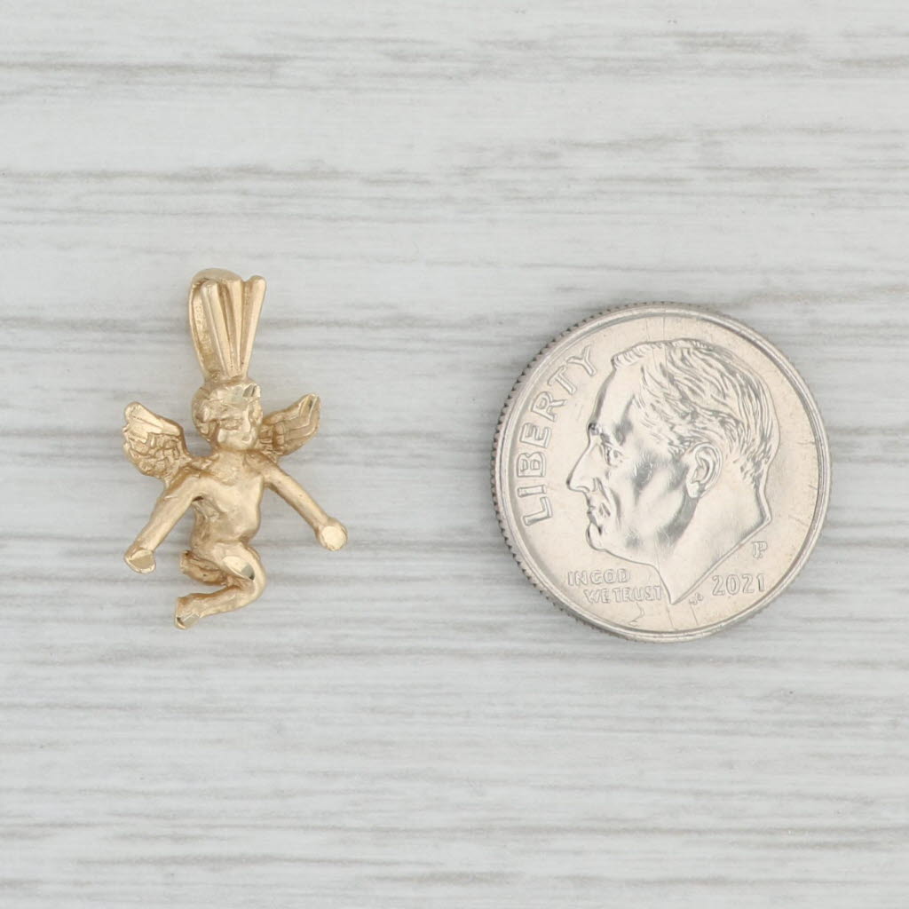 Light Gray Guardian Angle Pendant 14k Yellow Gold Cherub Religious Jewelry