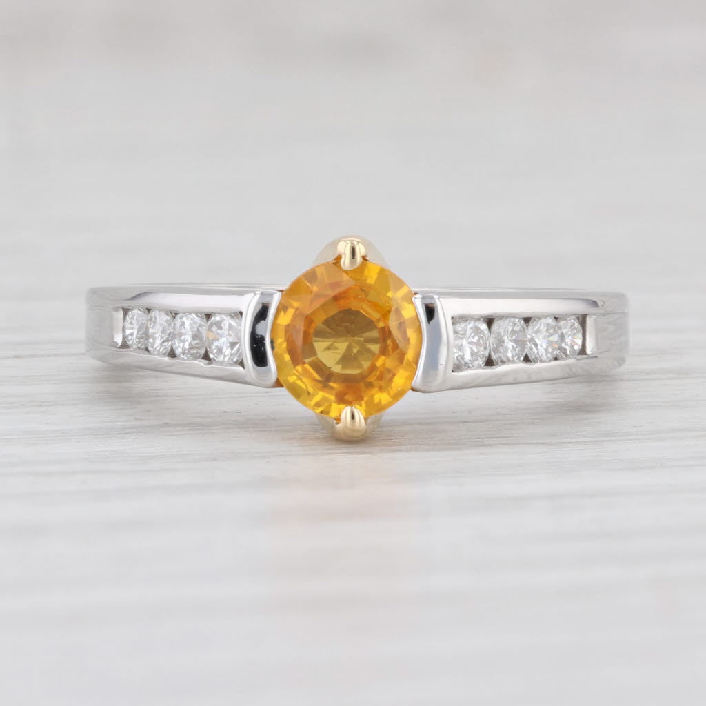 Light Gray 1.10ctw Yellow Orange Sapphire Diamond Ring 18k Gold Platinum Sz 7.25 Engagement