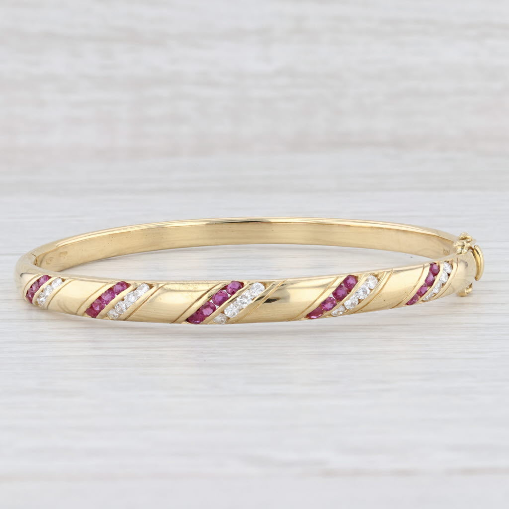 Light Gray 1.40ctw Ruby Diamond Bangle Bracelet 18k Yellow Gold 6.75" Stackable