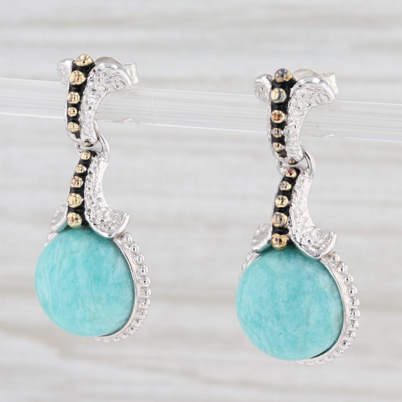 New Amazonite Drop Earrings 14k Gold Sterling Silver Green Stone Dangle