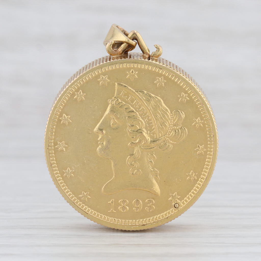 Gray Vintage Bueche Girod 1893 $10 US Gold Liberty Head Coin Hidden Watch Pendant